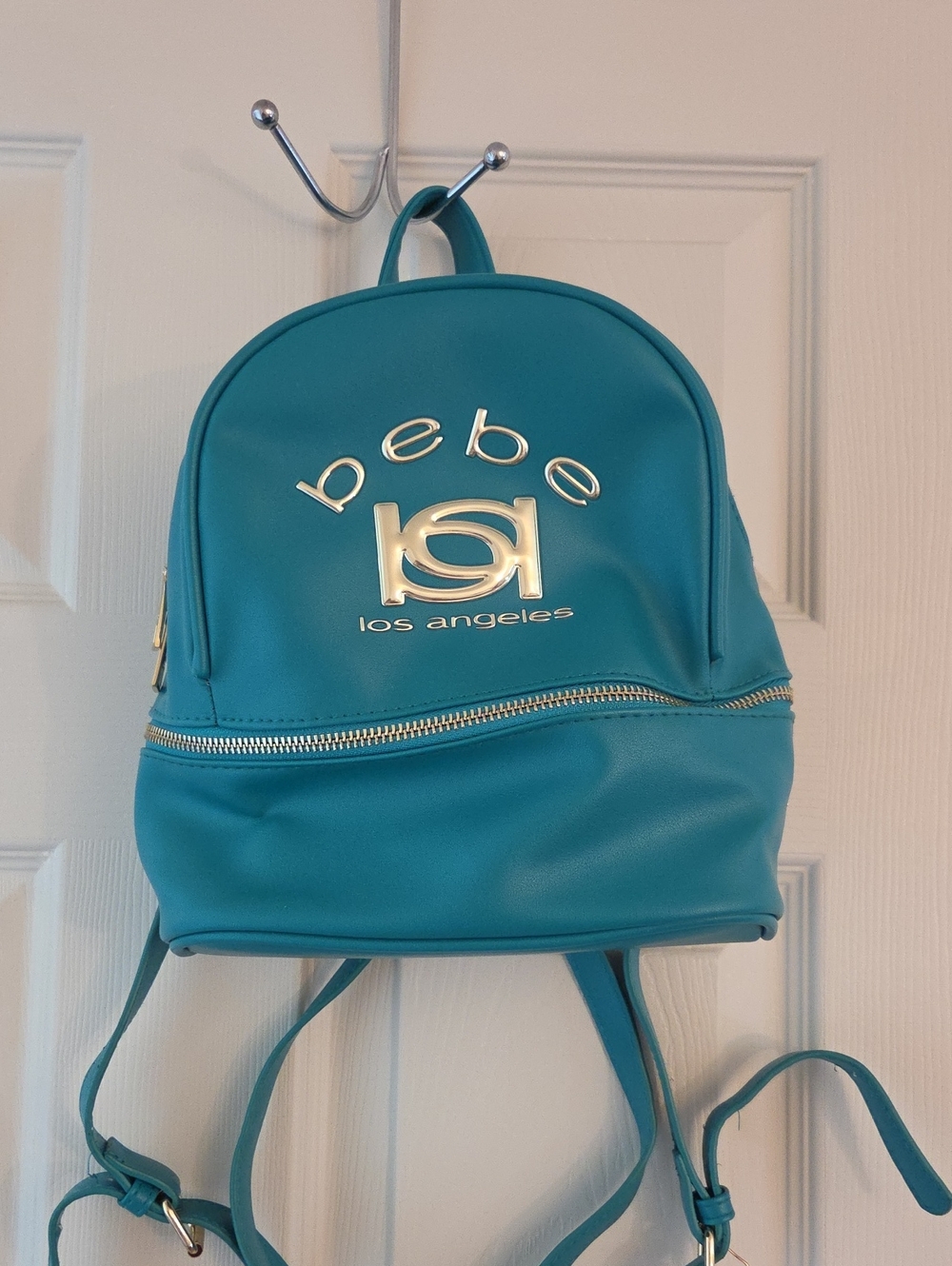 bebe Teal Faux Leather Mini Backpack with Silver Logo